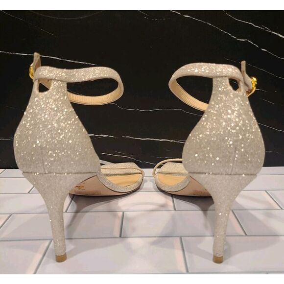 Stuart Weitzman Nudistcurve Ankle Strap Platino Glitter Sandals Heels | 8½ EUC - Picture 6 of 12